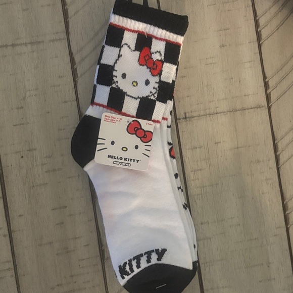 Hello Kitty Black and White Checkered Socks - Picture 1 of 3